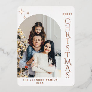 Sparkle Modern Christmas PHOTO Greeting Rose Gold Foil Holiday Card
