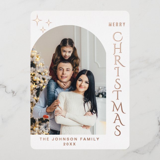 Sparkle Modern Christmas PHOTO Greeting Rose Gold Foil Holiday Card (Front)