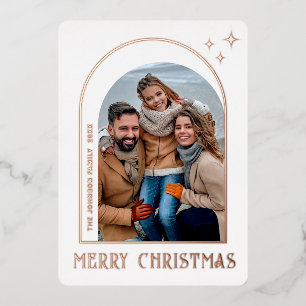 Sparkle Modern Christmas PHOTO Greeting Rose Gold Foil Holiday Card