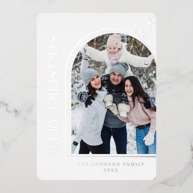 Sparkle Modern Christmas PHOTO Greeting Silver Foil Holiday Card (Front)