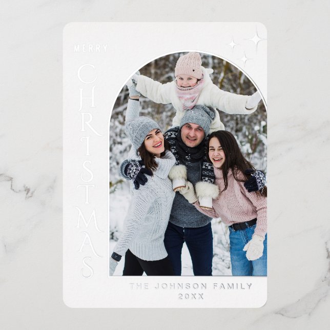 Sparkle Modern Christmas PHOTO Greeting Silver Foil Holiday Card (Front)