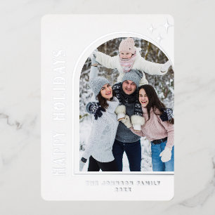 Sparkle Modern Christmas PHOTO Greeting Silver Foil Holiday Card