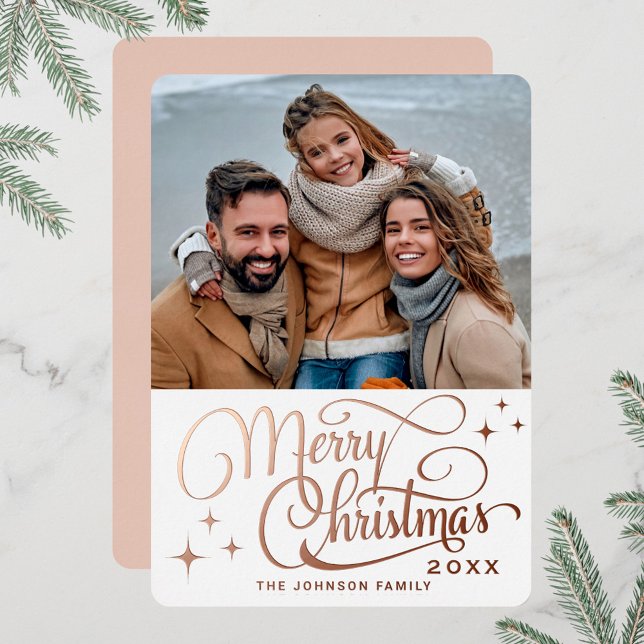 Sparkle Modern Christmas PHOTO Rose Gold Foil Holiday Card (Creator Uploaded)