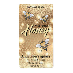 Sparkle modern elegant  honey bees honey jar label