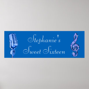 Sparkle Music Note and Retro Microphone Birthday Poster