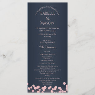 Sparkle Navy Blue and Pink Bokeh Wedding Program Programme