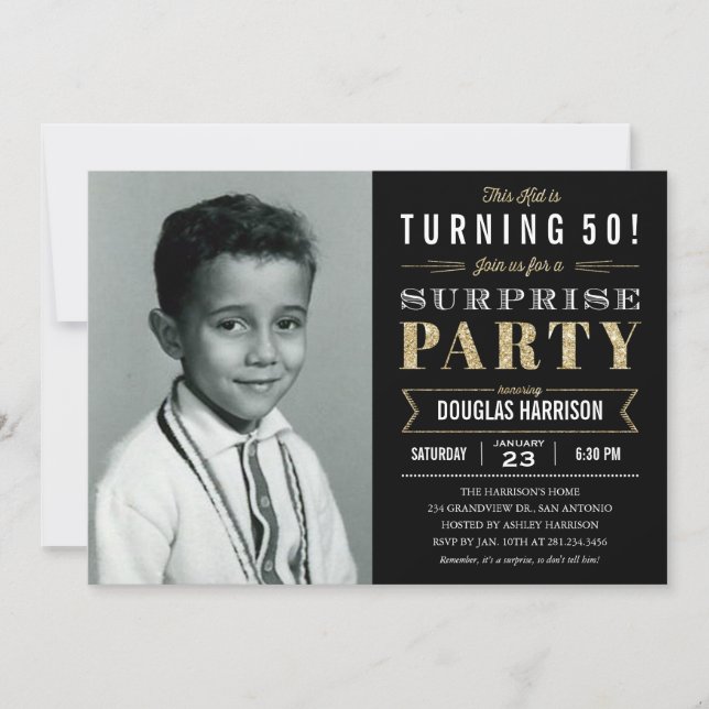 Sparkle Old Picture Surprise Birthday Invitations (Front)