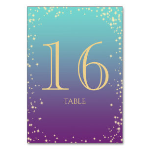 Sparkle Ombre' Teal and Purple Table Number