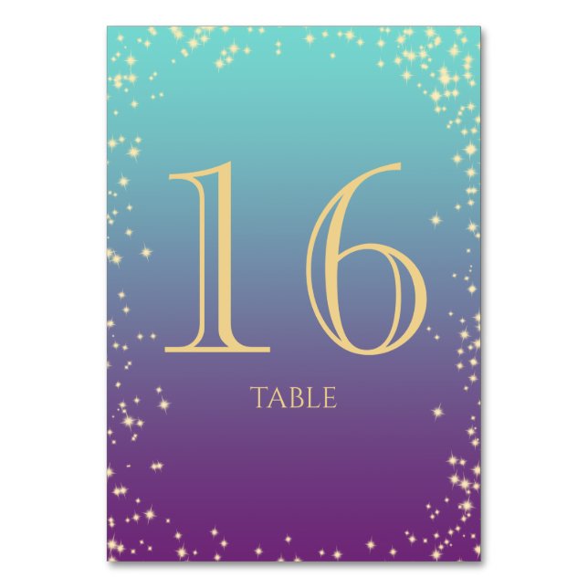 Sparkle Ombre' Teal and Purple  Table Number (Front)