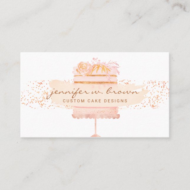 Sparkle Orange Floral Cake Bakery Business Card (Front)