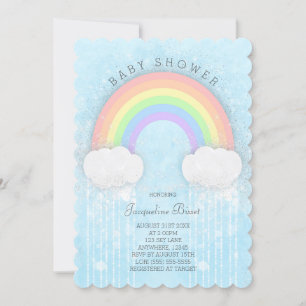 Sparkle Pastel Rainbow Baby Shower Invitation