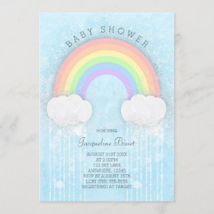 Sparkle Pastel Rainbow Baby Shower Invitation