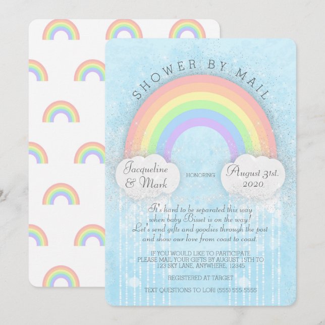 Sparkle Pastel Rainbow Shower By Mail Invitation (Front/Back)