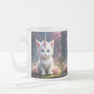 "Sparkle Paws: The Enchanting Unicorn Kitten" Frosted Glass Coffee Mug
