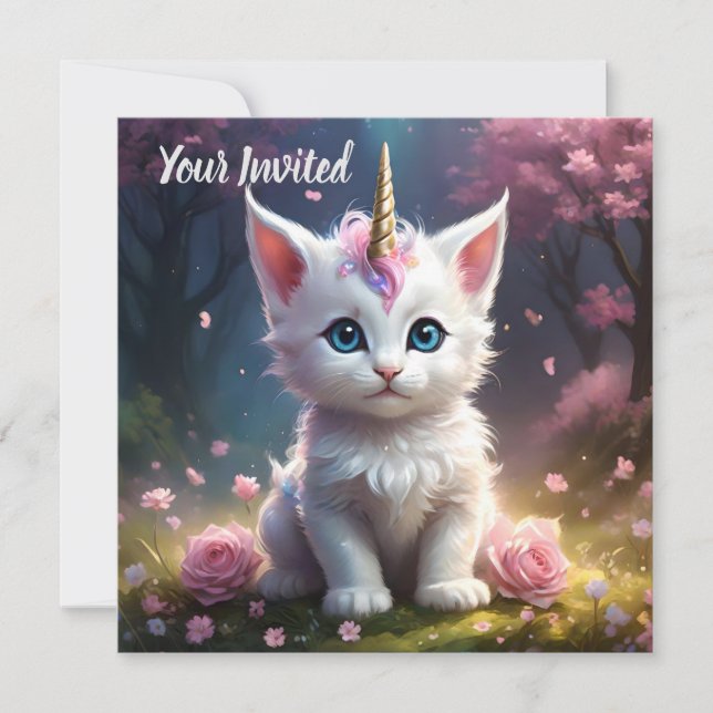"Sparkle Paws: The Enchanting Unicorn Kitten" Invitation (Front)