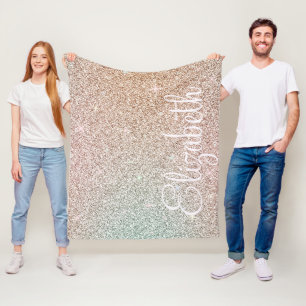 Sparkle! Personalized Rose Gold Glitter Iridescent Fleece Blanket