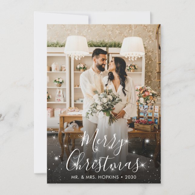 Sparkle Photo Holiday Wedding Announcement (Front)