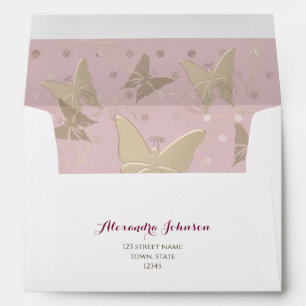 Sparkle Pink and Gold Butterflies Return Address Envelope