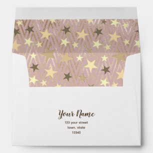 Sparkle Pink and Gold Star Pattern Return Address Envelope