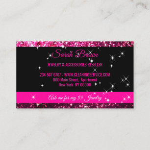 Sparkle Pink black Glitz Glam Starlust light Business Card