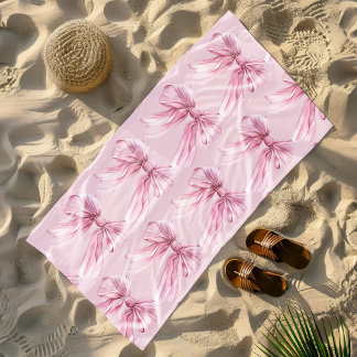 Sparkle Pink Coquette Bow 1st Beach Towel