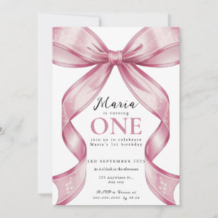 Sparkle Pink Coquette Bow 1st Invitation