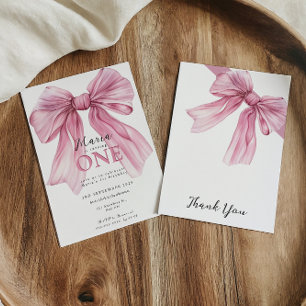 Sparkle Pink Coquette Bow 1st Invitation
