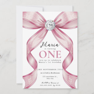Sparkle Pink Coquette Bow 1st Invitation