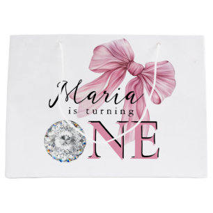 Sparkle Pink Coquette Bow 1st Large Gift Bag