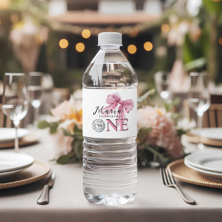 Sparkle Pink Coquette Bow 1st Water Bottle Label