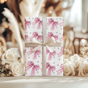 Sparkle Pink Coquette Bow 1st Wrapping Paper