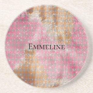Sparkle Pink Cream Gold Cowgirl Cowhide Coaster