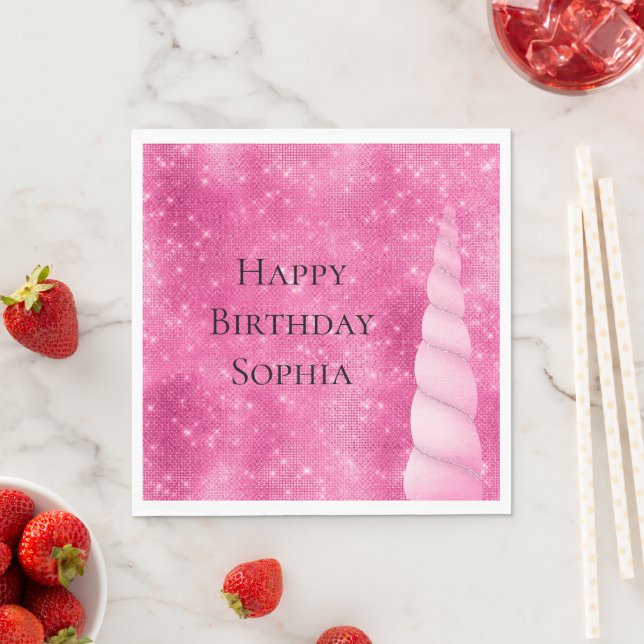 Sparkle Pink Glam Unicorn Birthday Napkin (Insitu)