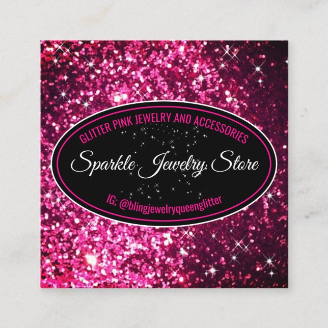 Sparkle Pink Glitz Glam Bling Square Business Card (Front)