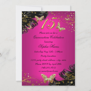 Sparkle Pink & Gold Butterfly Quinceanera Invite