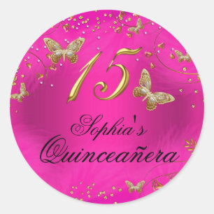 Sparkle Pink & Gold Butterfly Quinceanera Sticker