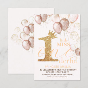 Sparkle Pink Gold Crown Princess First Birthday Invitation
