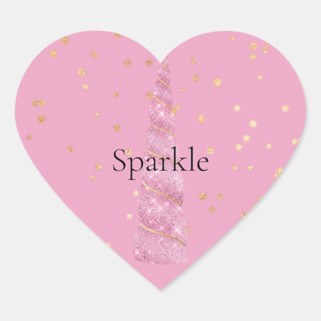 Sparkle Pink Gold Glam Stars Unicorn Birthday Heart Sticker (Front)
