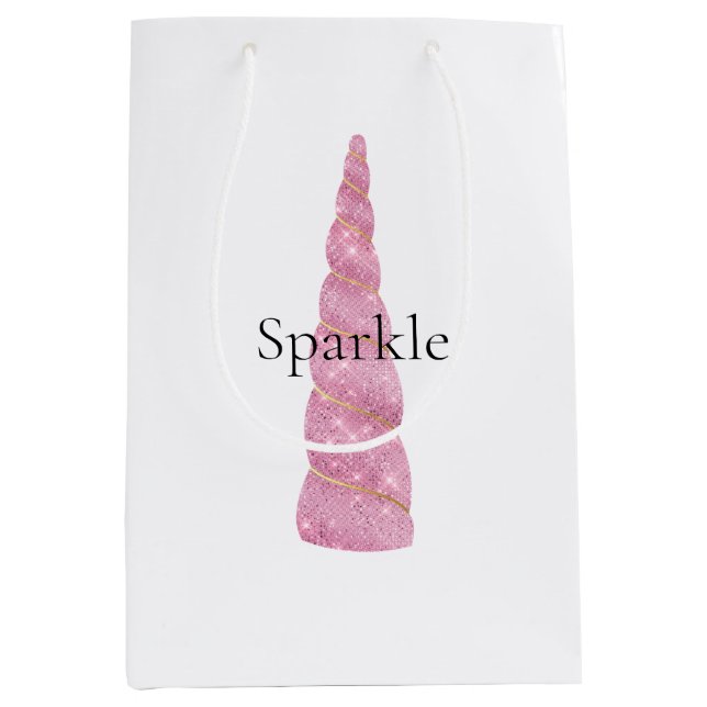 Sparkle Pink Gold Glam Unicorn Birthday  Medium Gift Bag (Front)