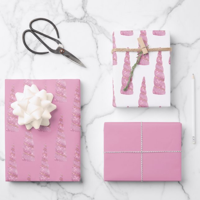 Sparkle Pink Gold Glam Unicorn Birthday  Wrapping Paper Sheet (Front)