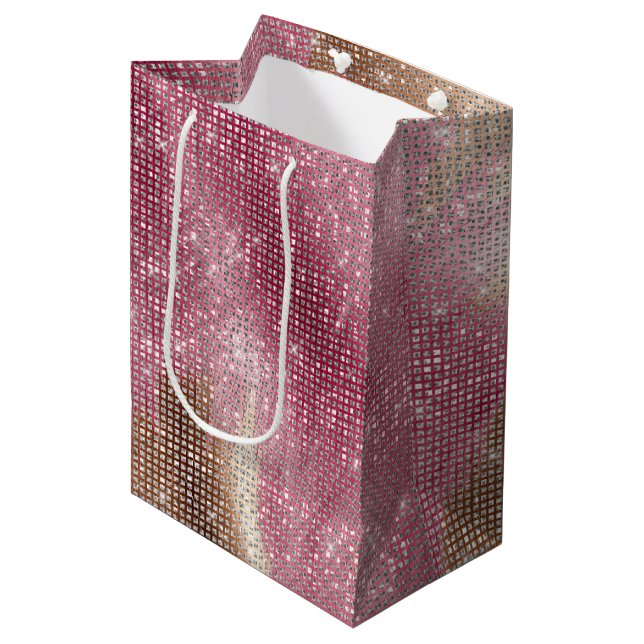 Sparkle Pink Gold Southwest Faux Cowhide Birthday Medium Gift Bag (Front Angled)