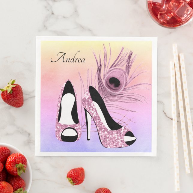 Sparkle Pink Pumps Fancy Personalised Napkin (Insitu)