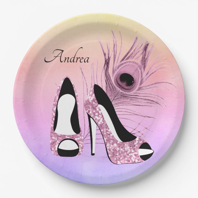 Sparkle Pink Pumps Fancy Personalised Paper Plate (Front)