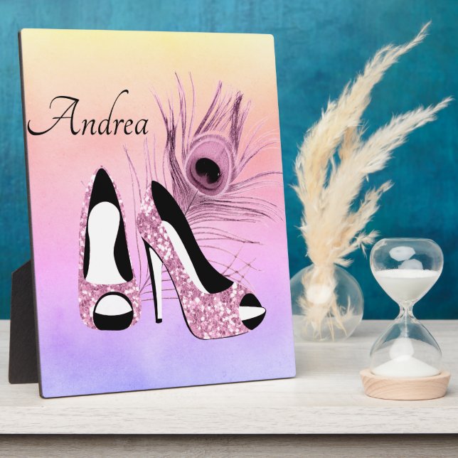 Sparkle Pink Pumps Fancy Personalised Plaque (Side)