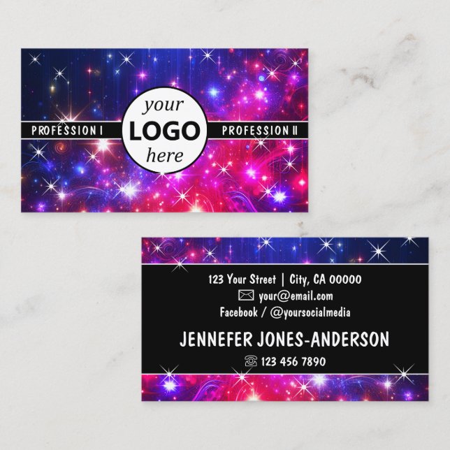 Sparkle Pink Purple Galaxy Stars Magic Energetic Business Card (Front/Back)