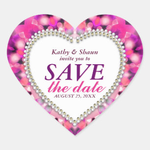 Sparkle Pink Romance Save the Date Heart Stickers