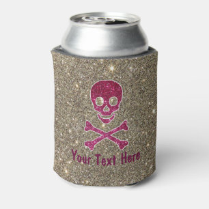 Sparkle Pink Skull Can Cooler
