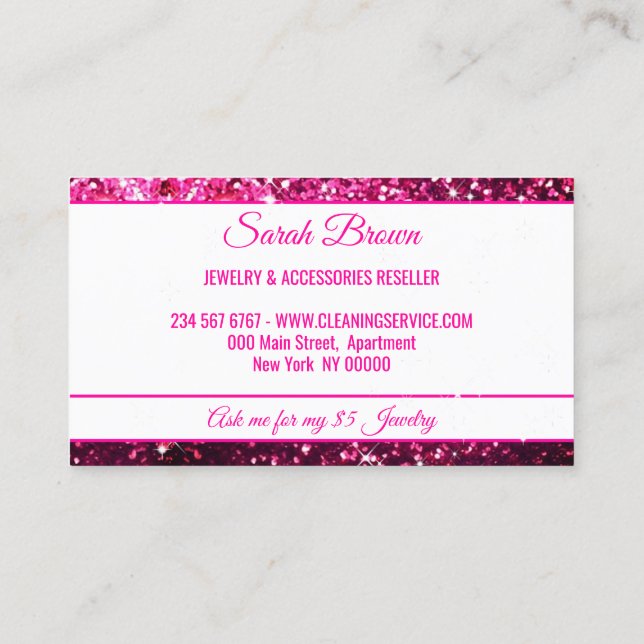 Sparkle Pink white Glitz Glam Starlust light Business Card (Back)