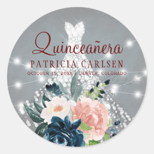 Sparkle princess diamond dress floral quinceanera classic round sticker