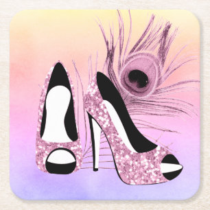 Sparkle Pumps Fancy Square Paper Coaster